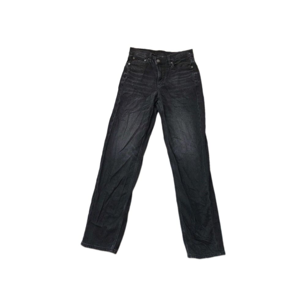 American Eagle Strigid Super High Rise Baggy Straight Jeans 2 Black Criss Cross